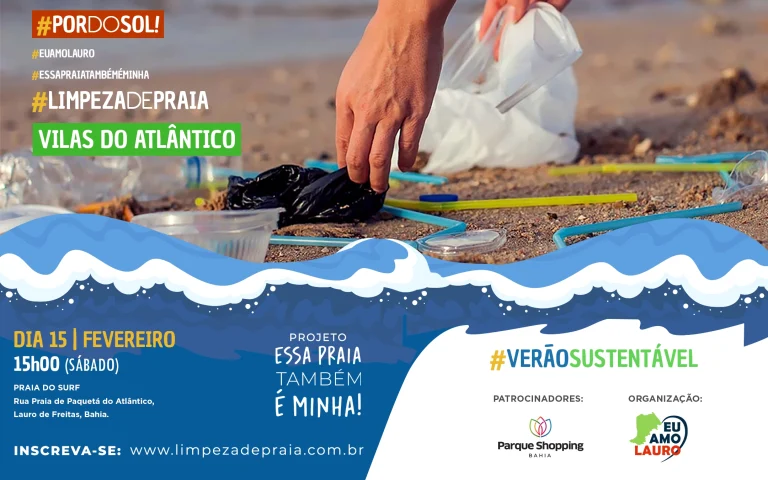 Limpeza de Praia no Pôr do Sol em Vilas do Atlântico, participe! (15/02) Limpeza de Praia no Pôr do Sol