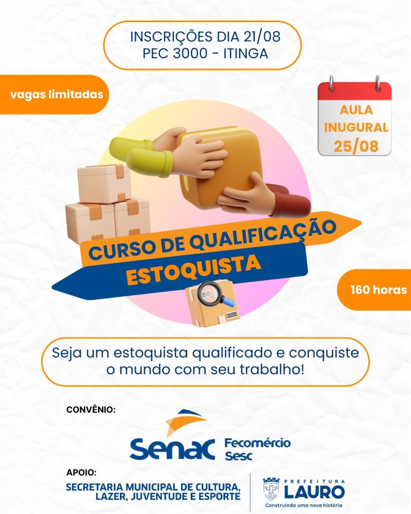 Curso gratuito de Estoquista em Lauro de Freitas