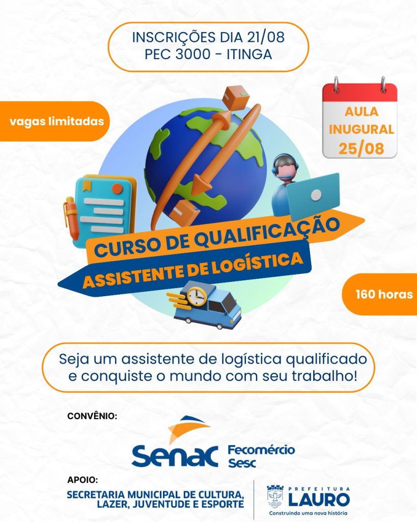 Curso gratuito de Assistente de Logística em Lauro de Freitas