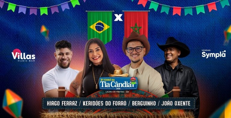 Forró da Tia Cândia une São João e Copa do Mundo no Villas Music, neste sábado (13). Forró da Tia Cândia 2026